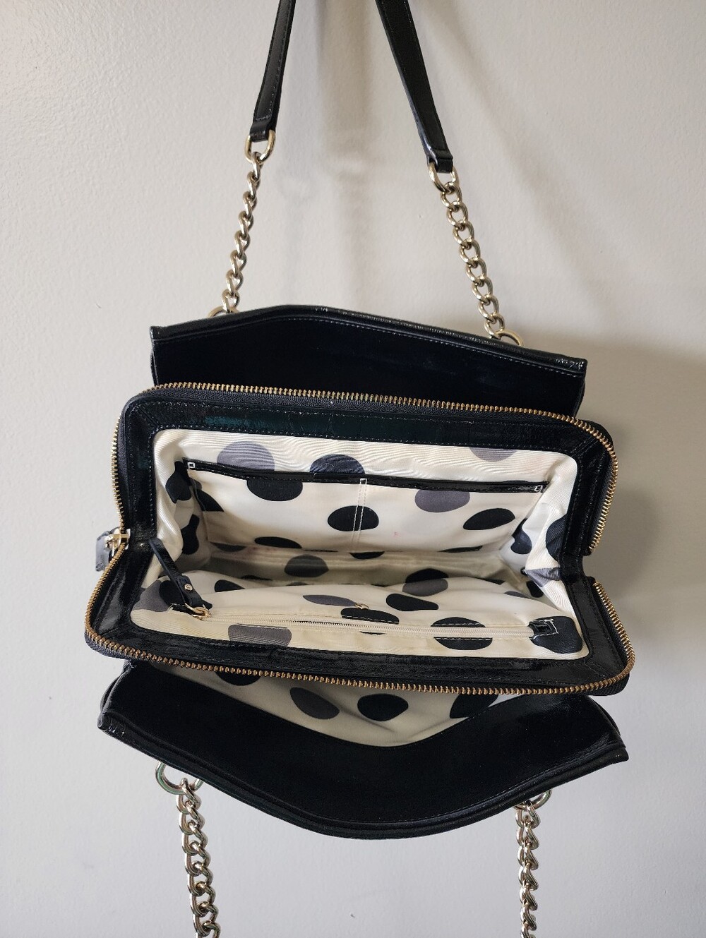 Kate Spade New York Black Patent Leather Chain Shoulder Bag Tote - Picture 7 of 14